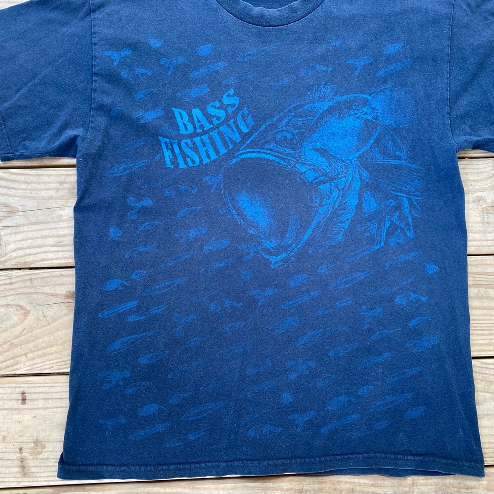 Vintage 2000 Big Bass Fishing Mega Print National Heritage Shirt - Picture 2 of 6